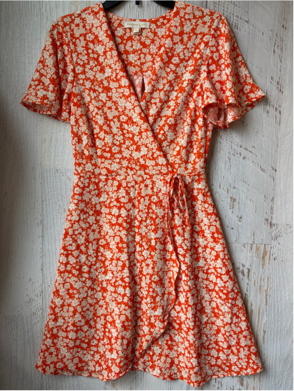 Women's Monteau Los Angeles Mini Dress Size M Orange White Floral